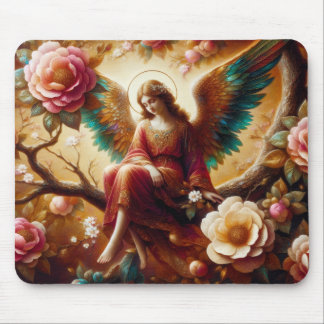 Angel Sitting on a Tree Branch Looking Down Mouse Pad