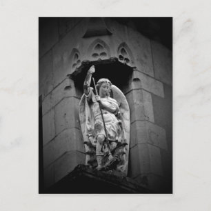 Angel slaying dragon statue postcard