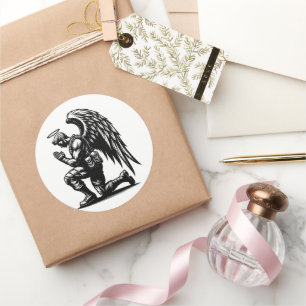 Angel Soldier Man Praying ink illustration art Classic Round Sticker