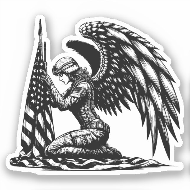 angel soldier woman USA Flag Patriotic Art (Front)