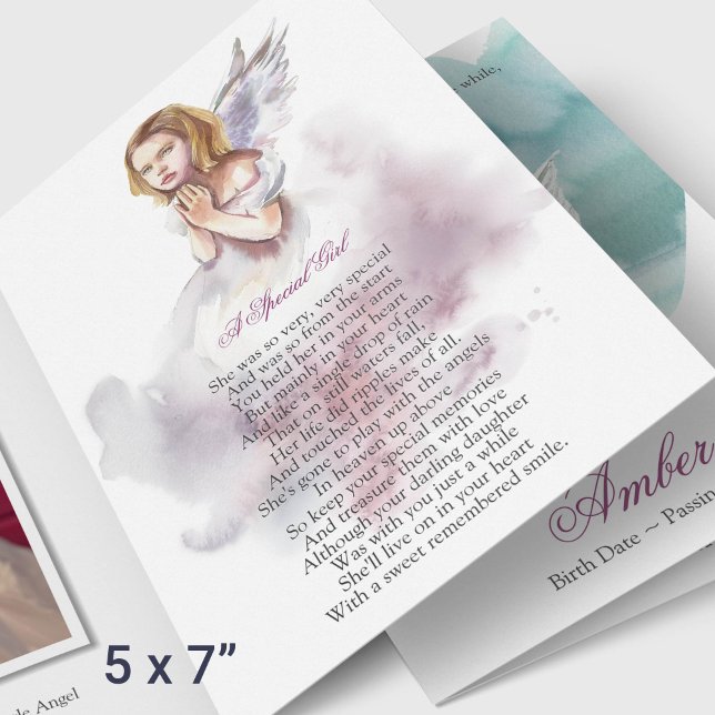 Angel Sympathy Memorial Funeral Thank You Cards (Watercolor Angel Memorial Sympathy Bereavement Thank You Card)