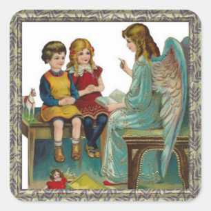 Angel Teaching Children Square Sticker