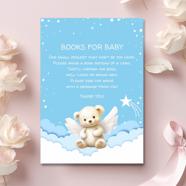 Angel Teddy Bear on Clouds Books for Baby Blue Enclosure Card (Creator Uploaded)