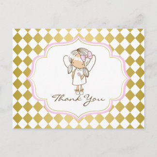 Angel Thank You Postcard-Gold & Pink Postcard