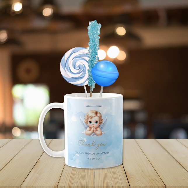 Angel-Themed Thank You Mug for Baby Boy Baptism (Creator Uploaded)