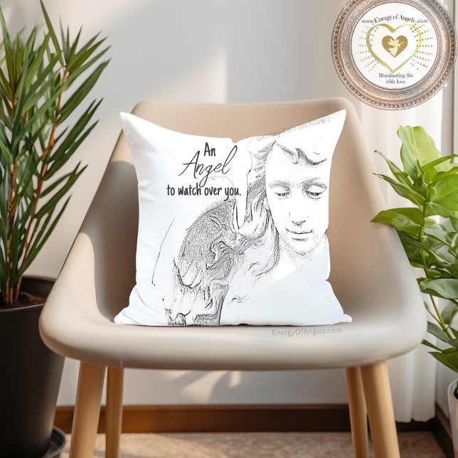 Angel to Watch Over You  Black White Wings Quote Cushion (An angel to watch over you quote pillow guardian archangel Kristy McAdams Energy Of Angels)
