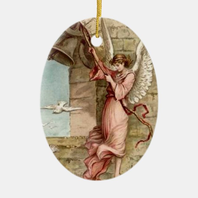 Angel Tolling the Bell Easter Angel Ceramic Tree Decoration (Front)