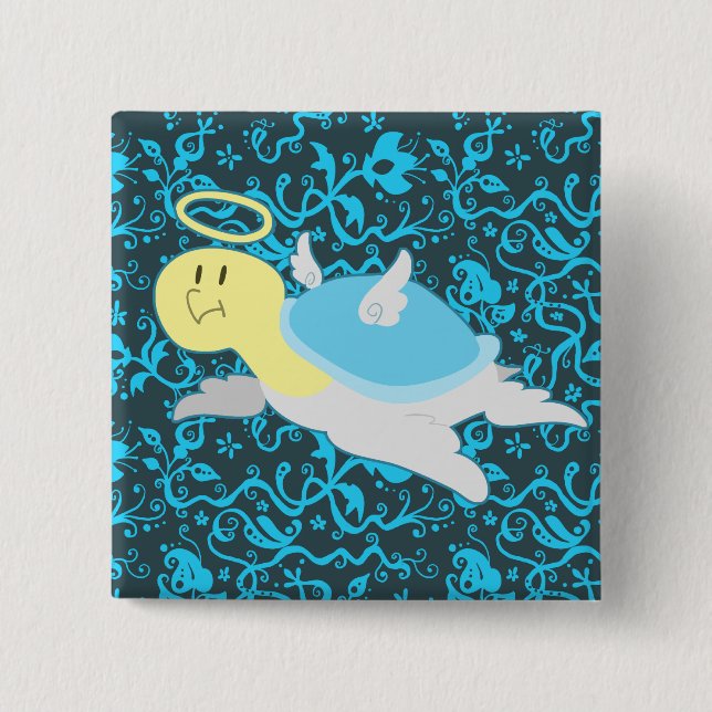Angel Turtle Floral Pattern 15 Cm Square Badge (Front)