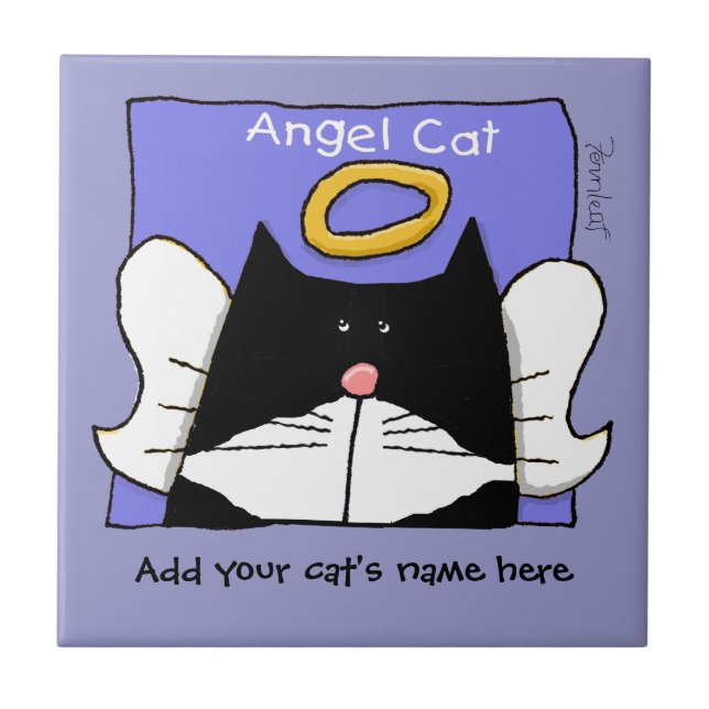 Angel Tuxedo Cat Personalise Tile (Front)