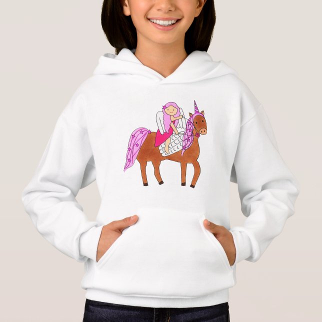 Angel Unicorn Girl's Pullover Hoodie (Front)
