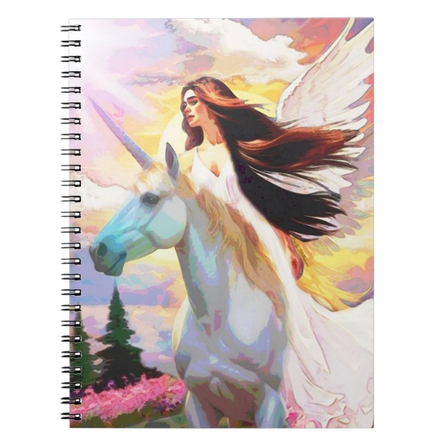 Angel Unicorn Wings Watercolor Colourful Notebook (Front)