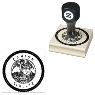 Angel Vintage Scroll Ex Libris Name  Rubber Stamp