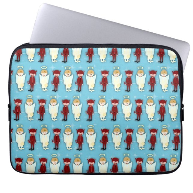 Angel Vs. Devil Pattern Retro Fun Cartoon Laptop Sleeve (Front)
