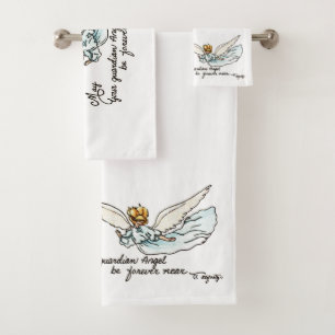 Angel Watercolor Gracefully Near and Watching You  Bath Towel Set