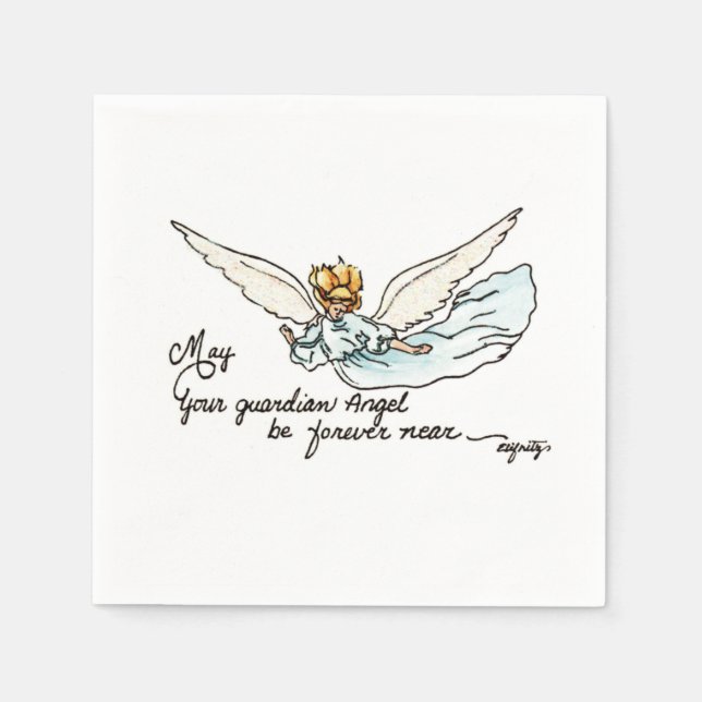 Angel Watercolor Gracefully Near and Watching You Napkin (Front)