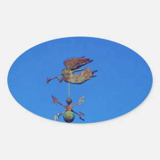 Angel Weather Vane Bright Blue Sky Oval Sticker