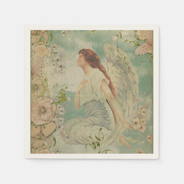 Angel White Flowers Blue Sky Napkin (Front)