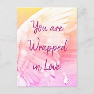 Angel Wing Butterfly Wrapped in Love Pink Note Postcard