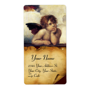ANGEL / Winged Cherub,,brown parchment,white
