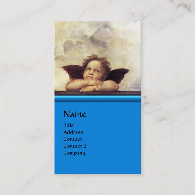 ANGEL Winged Cherub Monogram Blue Sapphire silver Business Card (Front)