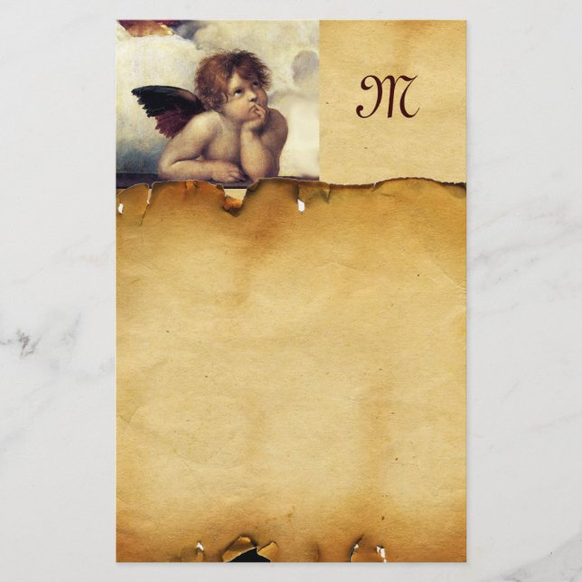 ANGEL / Winged Cherub, Parchment Monogram Stationery (Front)