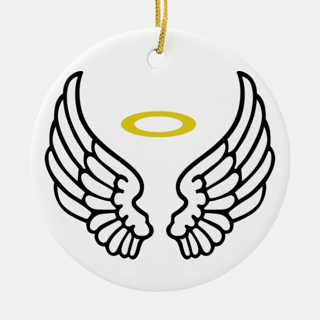 Angel Wings and Halo Ceramic Tree Decoration (Front)