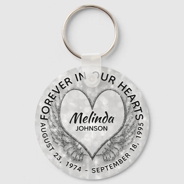 Angel Wings and Heart Memorial Key Ring (Front)