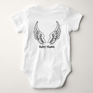 Angel Wings Baby Name Bodysuit Black