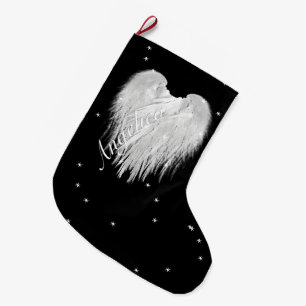 ANGEL WINGS 'Believe' Heart Black Starry Large Christmas Stocking