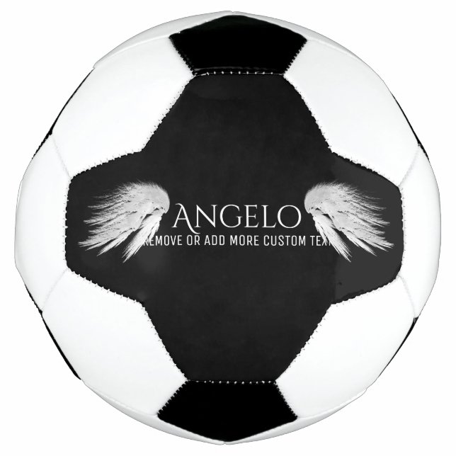 ANGEL WINGS Black Custom Name Soccer Ball (Front)