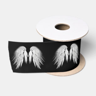 ANGEL WINGS Black Customisable Satin Ribbon