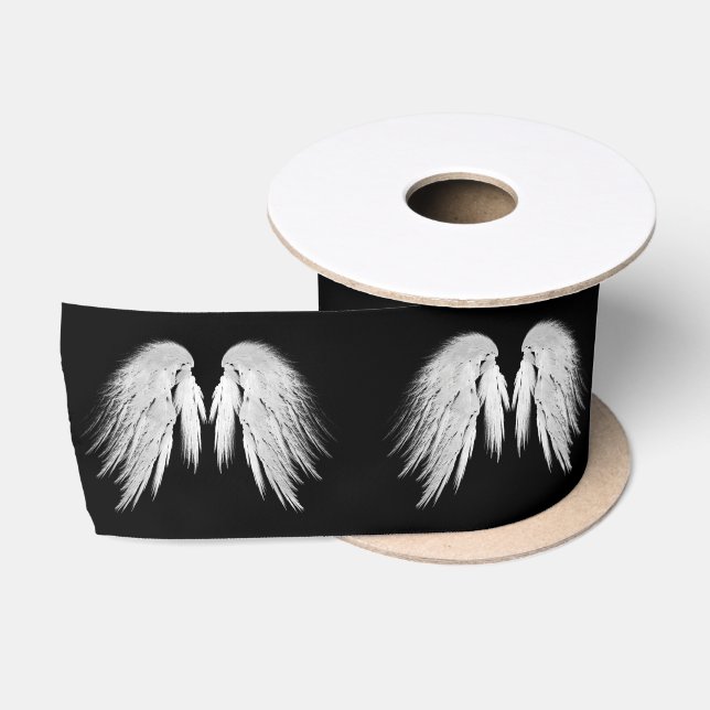 ANGEL WINGS Black Customisable Satin Ribbon (Spool)