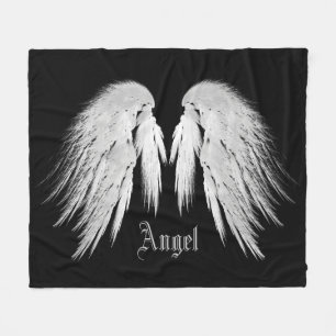 ANGEL WINGS Custom Name Black Fleece Blanket