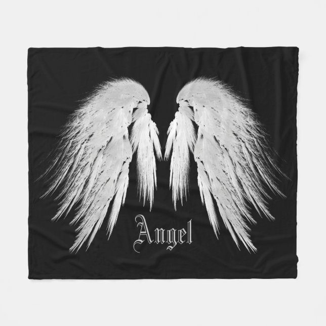 ANGEL WINGS Custom Name Black Fleece Blanket (Front (Horizontal))