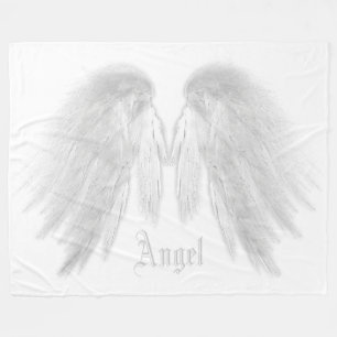 ANGEL WINGS Custom Name Grey White Fleece Blanket