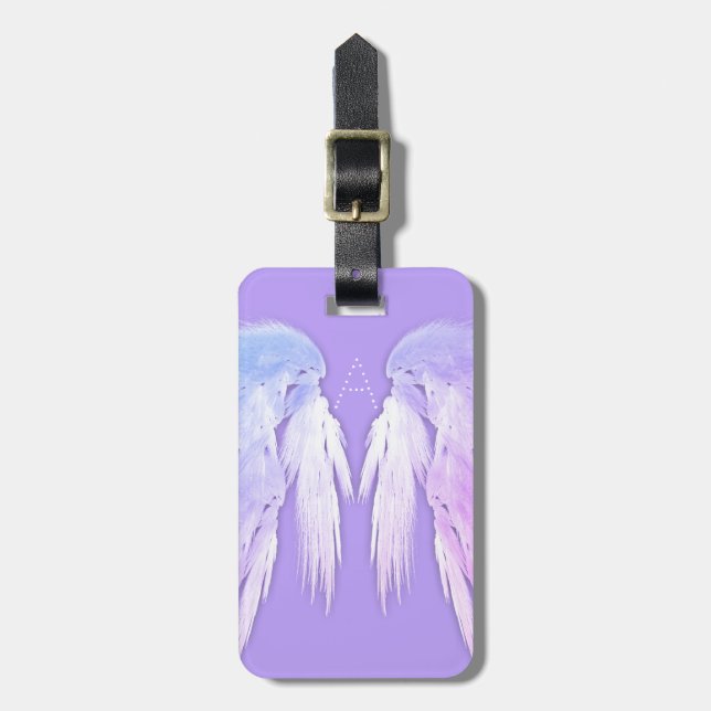 ANGEL WINGS Fairy Purple Monogram Luggage Tag (Front Vertical)