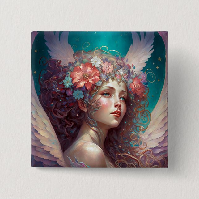 Angel Wings Fantasy Art 15 Cm Square Badge (Front)