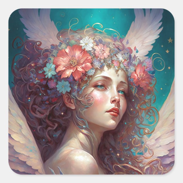 Angel Wings Fantasy Art Square Sticker (Front)