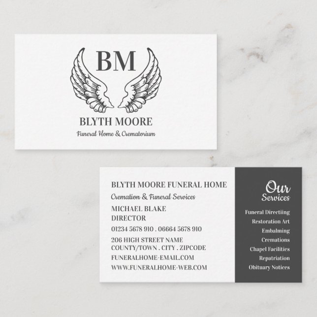 Angel Wings, Funeral Home, Directors Business Card (Front/Back)