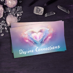 Angel wings gently embracing the heart business card