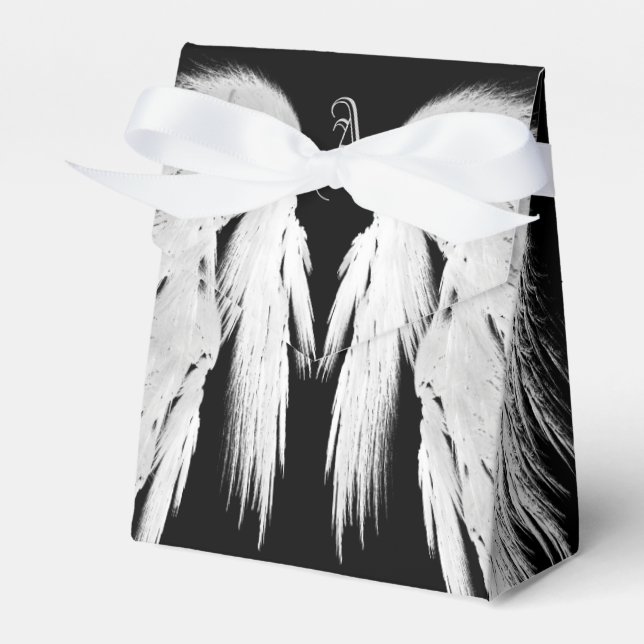 ANGEL WINGS Grey Touched Feathers Custom Monogram Favour Box (Front Side)