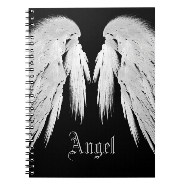 ANGEL WINGS Grey Touched Feathers Custom Name Notebook (Front)