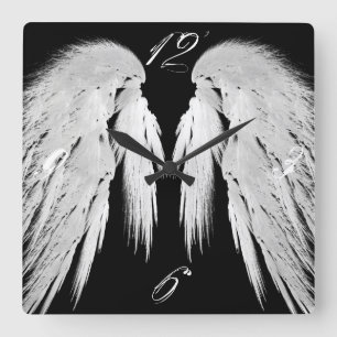 ANGEL WINGS Grey Touched Feathers Custom Numbers Square Wall Clock
