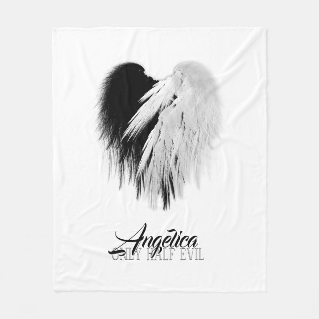 ANGEL WINGS HEART Black+White Only Half Evil Funny Fleece Blanket (Front)