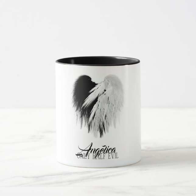 ANGEL WINGS HEART Black+White Only Half Evil Funny Mug (Center)