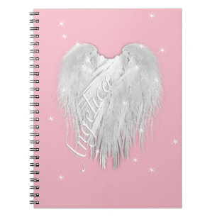 ANGEL WINGS Heart Stars Pink Spiral Notebook