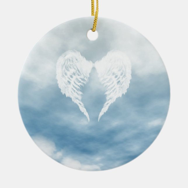 Angel Wings in Cloudy Blue Sky Ceramic Tree Decoration (Front)