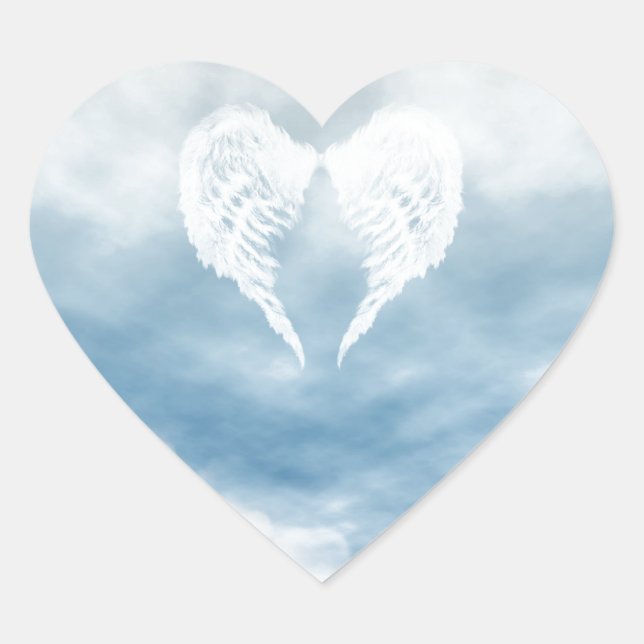 Angel Wings in Cloudy Blue Sky Heart Sticker (Front)