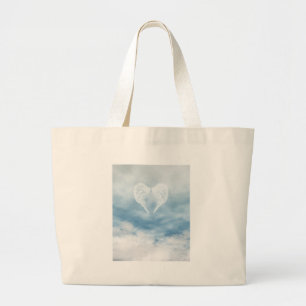 Angel Wings in Cloudy Blue Sky Large Tote Bag