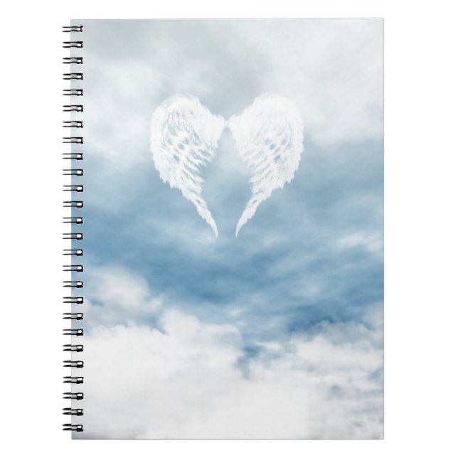Angel Wings in Cloudy Blue Sky Spiral Notebook (Front)